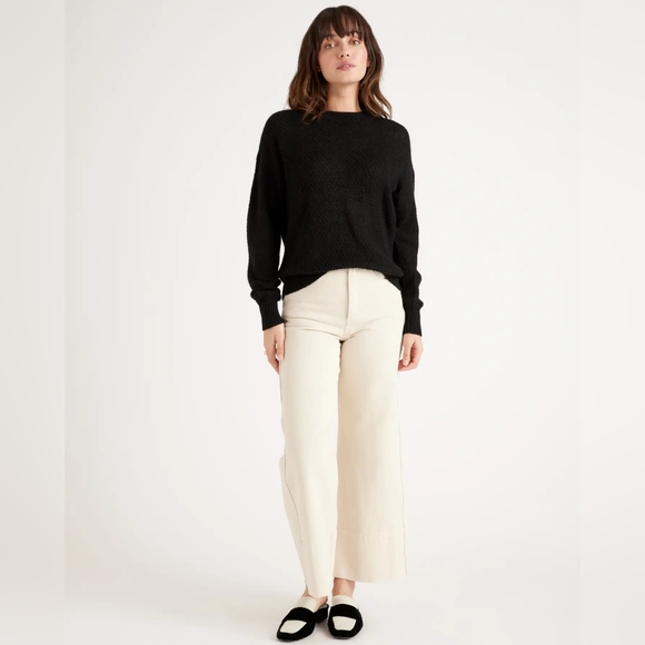 NWT Quince Baby Alpaca-Wool Diamond Stitch Crew Black Sz XS - Picture 6 of 12